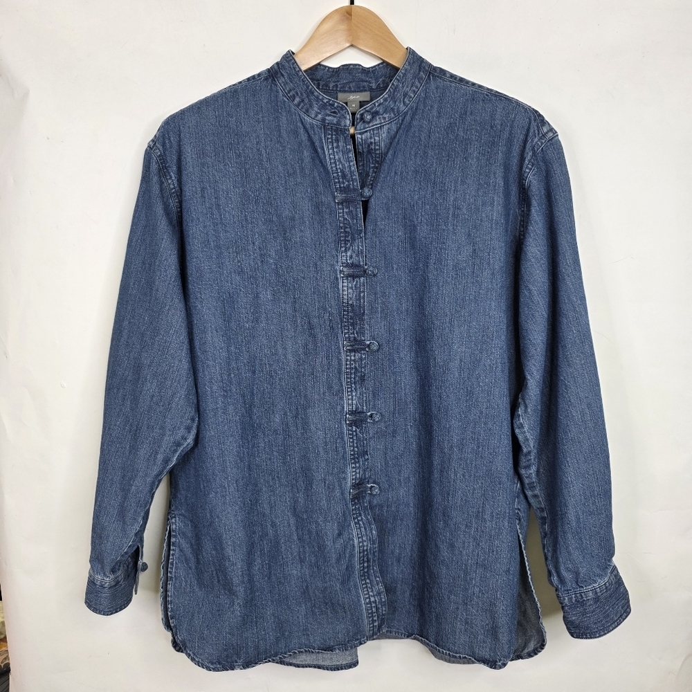 J.Jill Denim collarless long sleeves button down top